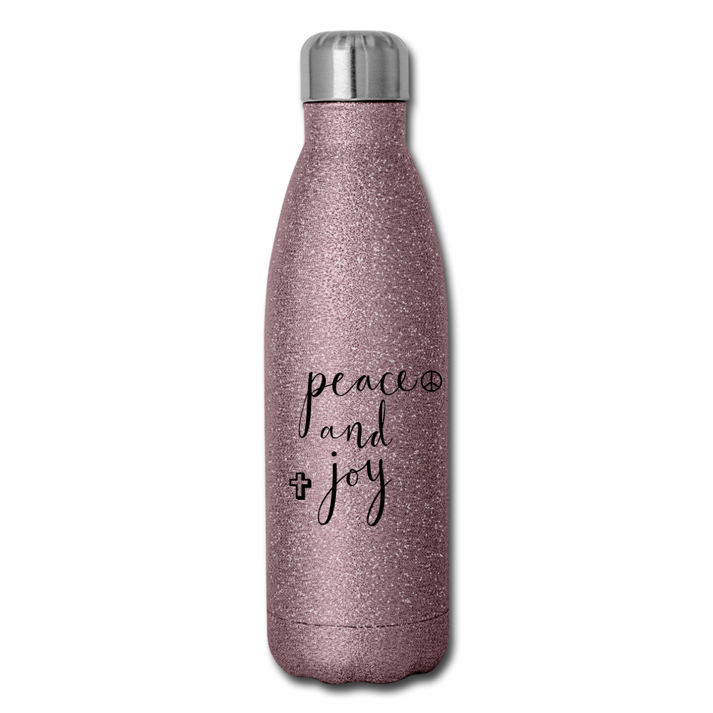 Insulated Stainless Steel Water Bottle &quot;Peace and Joy&quot; - pink glitter