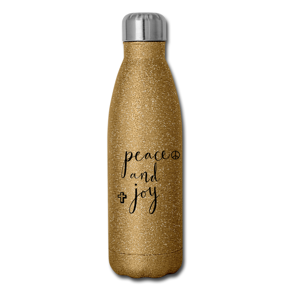 Insulated Stainless Steel Water Bottle &quot;Peace and Joy&quot; - gold glitter