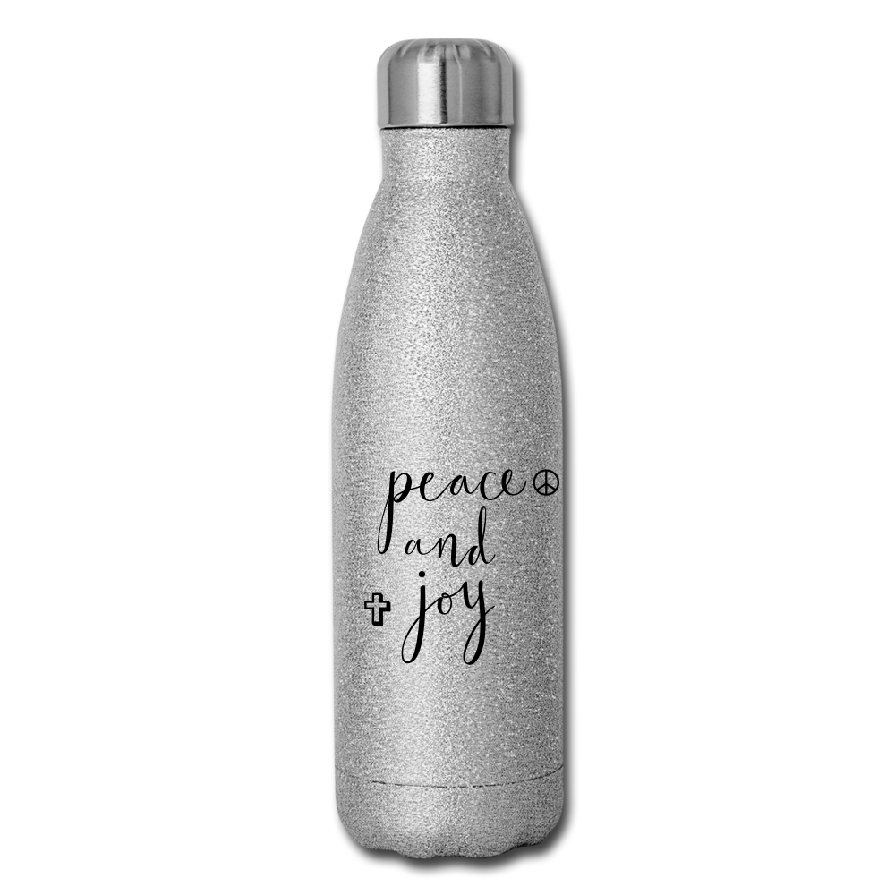 Insulated Stainless Steel Water Bottle &quot;Peace and Joy&quot; - silver glitter