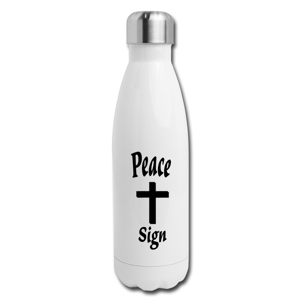 Insulated Stainless Steel Water Bottle &quot;Peace Sign&quot; - white