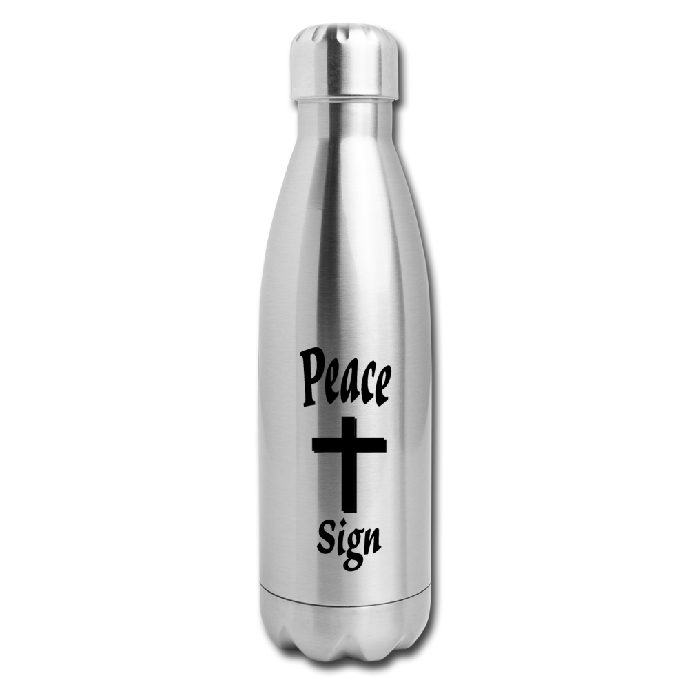Insulated Stainless Steel Water Bottle &quot;Peace Sign&quot; - silver