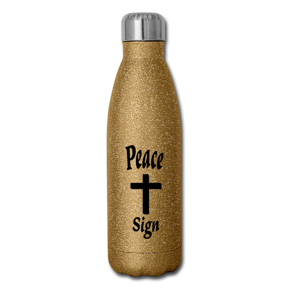 Insulated Stainless Steel Water Bottle &quot;Peace Sign&quot; - gold glitter