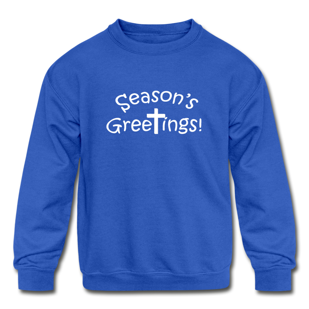 Kids&#39; Crewneck Sweatshirt &quot;Season&#39;s Greetings&quot; font 2 - royal blue