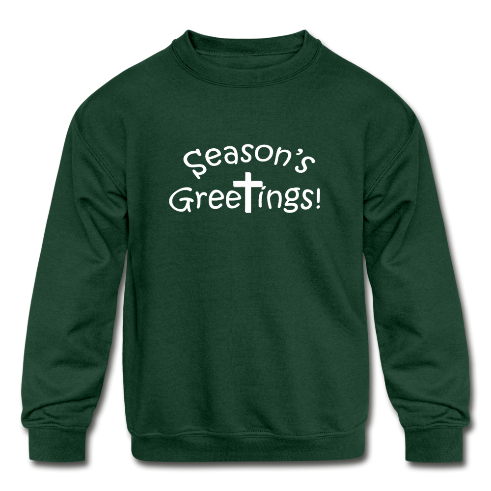 Kids&#39; Crewneck Sweatshirt &quot;Season&#39;s Greetings&quot; font 2 - forest green