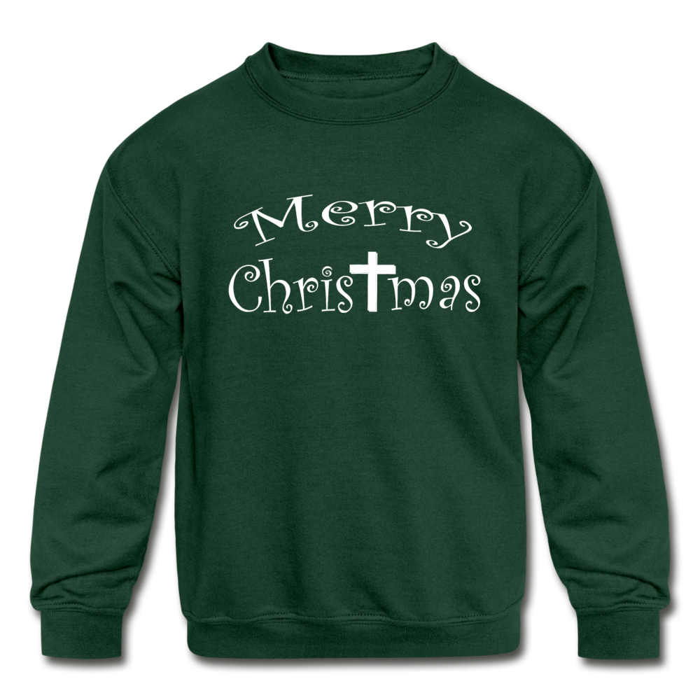 Kids&#39; Crewneck Sweatshirt &quot;Merry Christmas&quot; - forest green