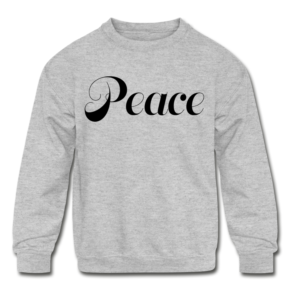 Kids&#39; Crewneck Sweatshirt &quot;Peace&quot; Black Font - heather gray