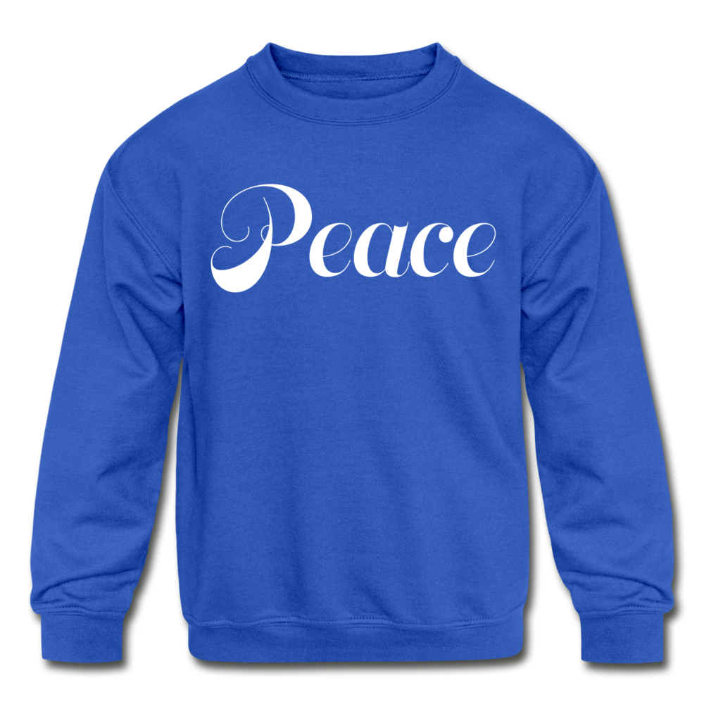 Kids&#39; Crewneck Sweatshirt &quot;Peace&quot; White Font - royal blue