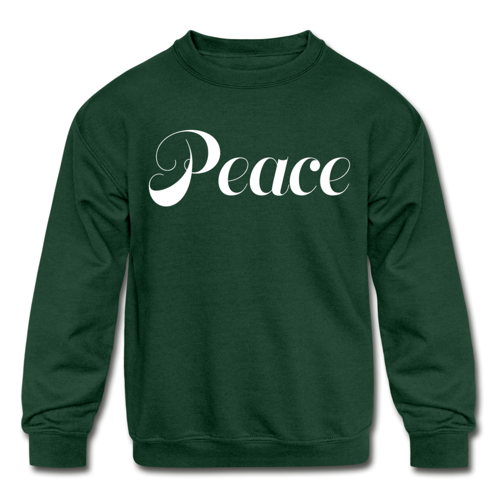 Kids&#39; Crewneck Sweatshirt &quot;Peace&quot; White Font - forest green