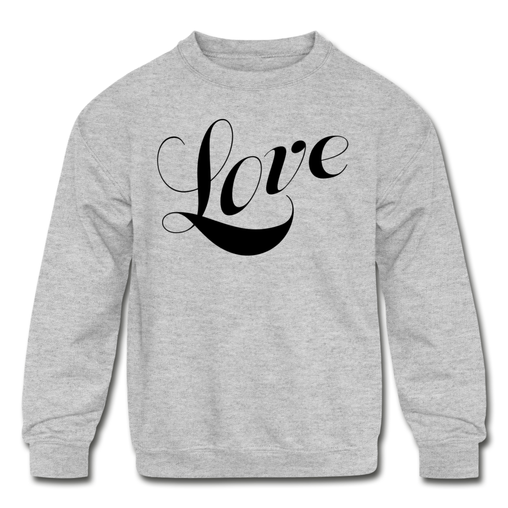 Kids&#39; Crewneck Sweatshirt &quot;Love&quot; Black Font - heather gray
