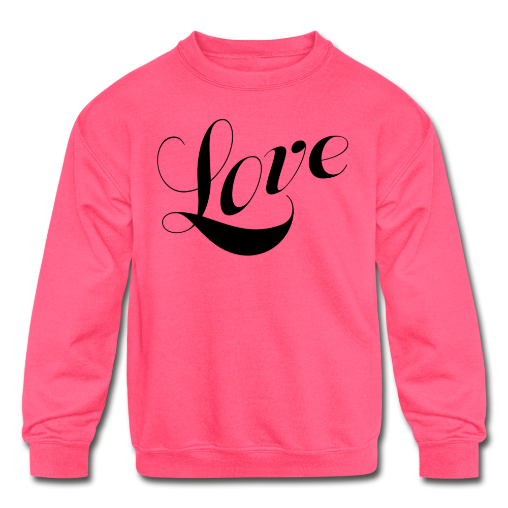 Kids&#39; Crewneck Sweatshirt &quot;Love&quot; Black Font - neon pink