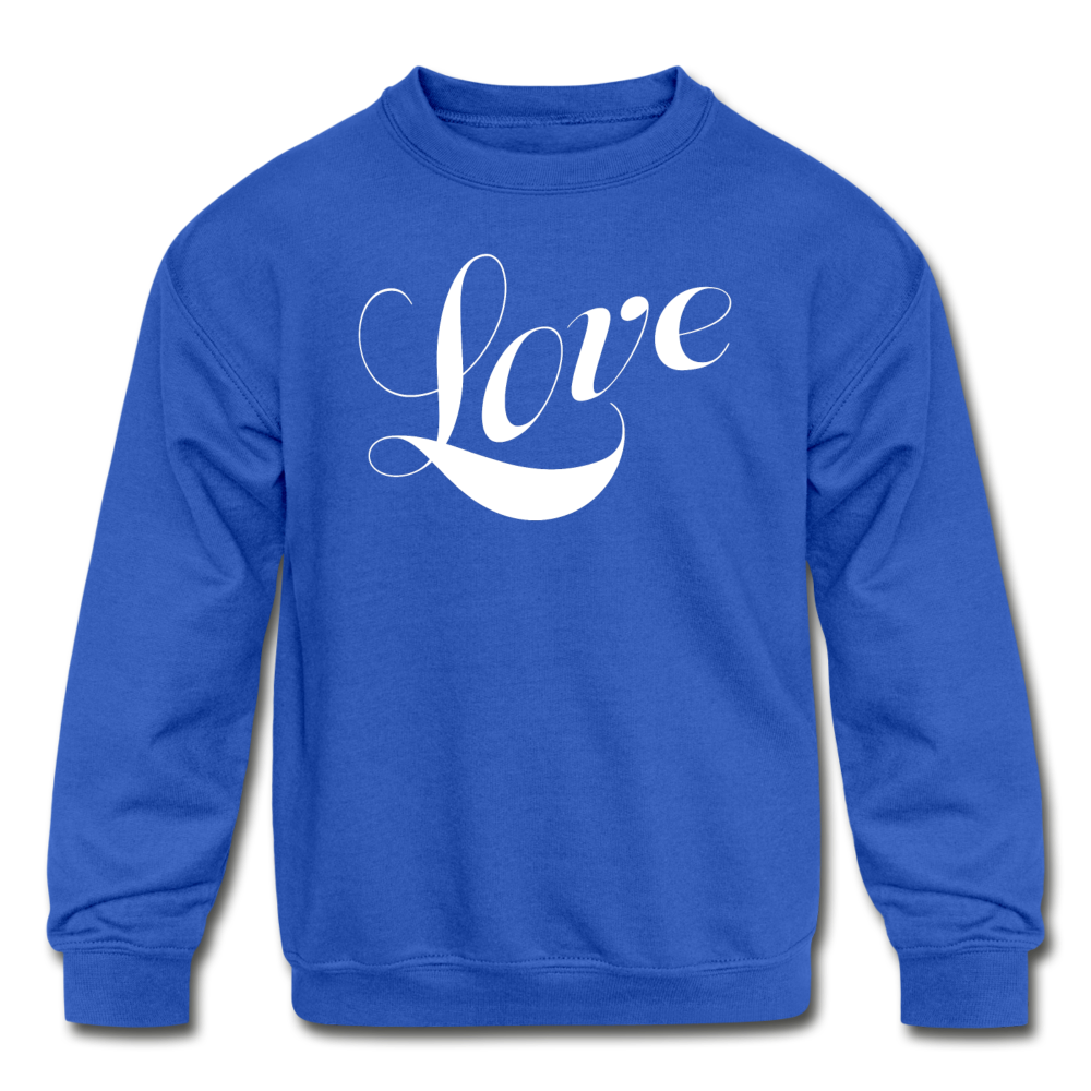 Kids&#39; Crewneck Sweatshirt &quot;Love&quot; White Font - royal blue