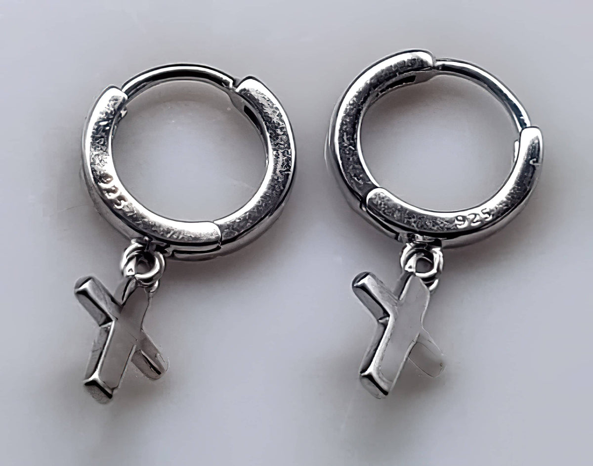 Cross Dangle Earrings SOLID Sterling Silver (4633515524190)