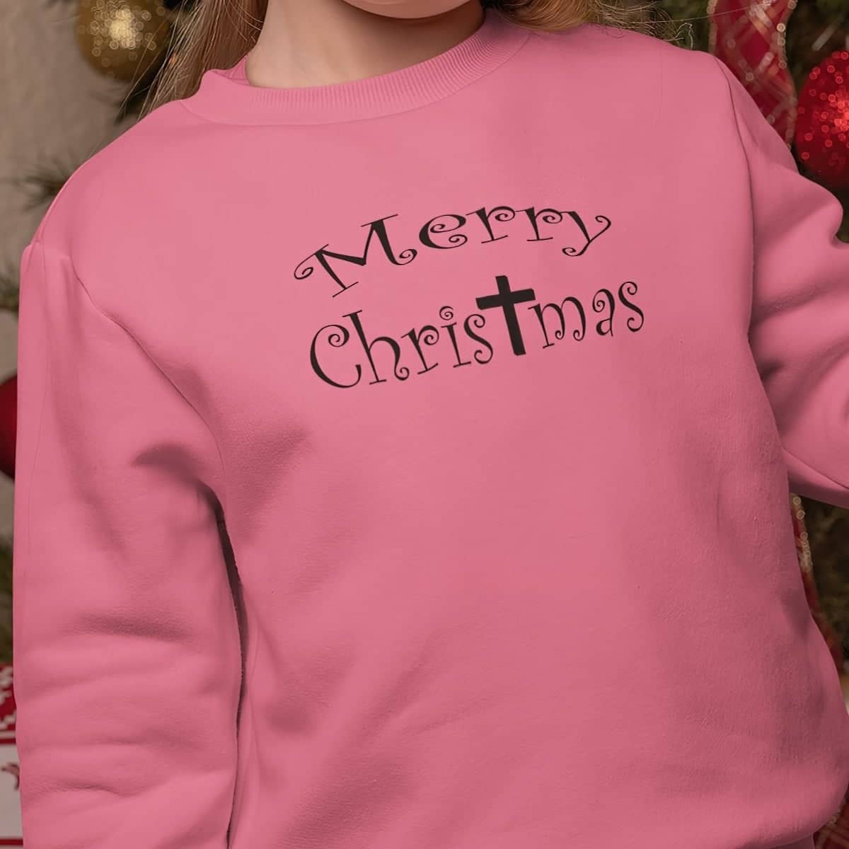 Kids&#39; Crewneck Sweatshirt &quot;Merry Christmas&quot; Black Font