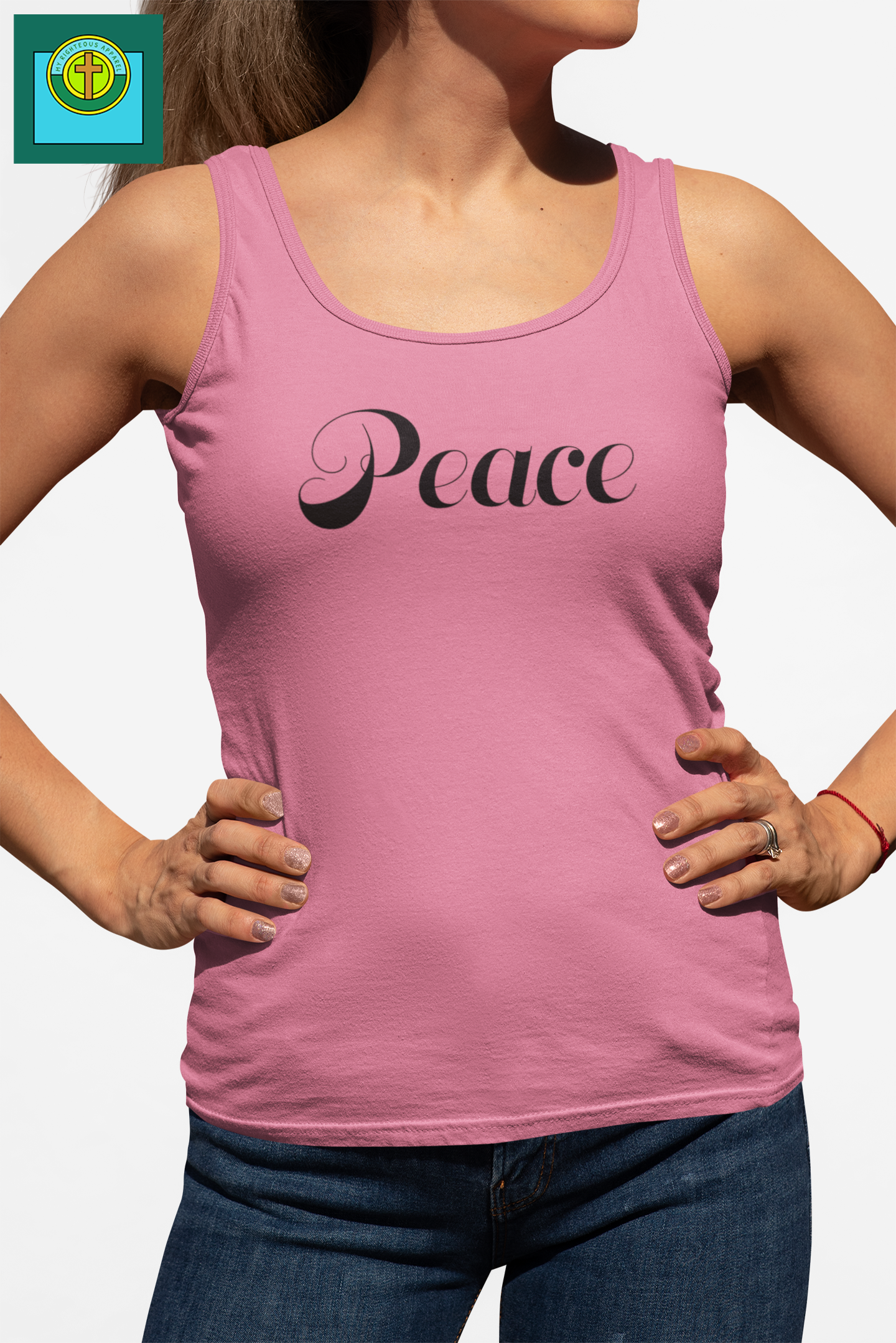 Women's Ideal Racerback Tank "Peace" black font
